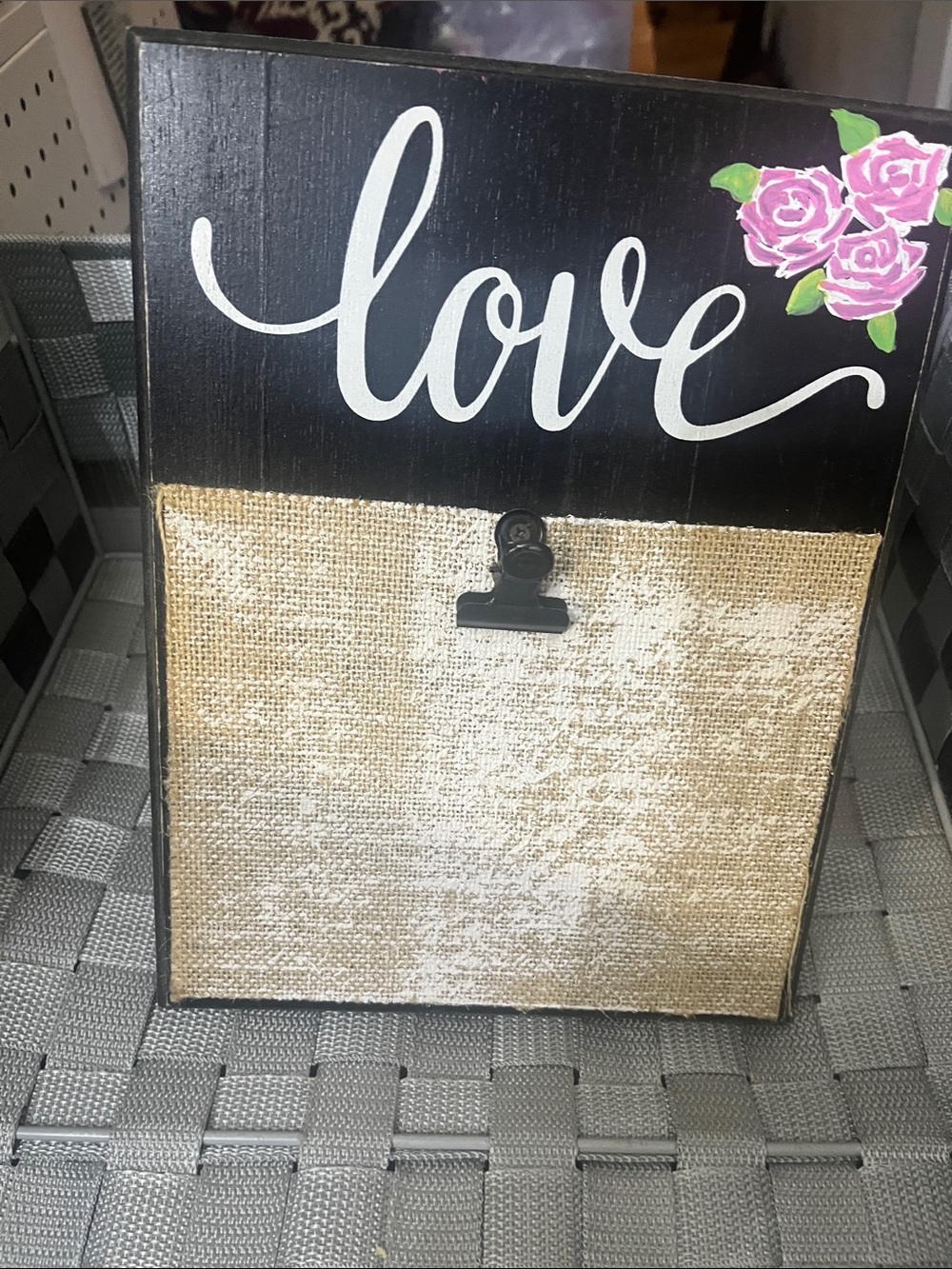 Hobby Lobby 'Love' Burlap Clip Wall Decor - Black, Pink, Green, White, Tan